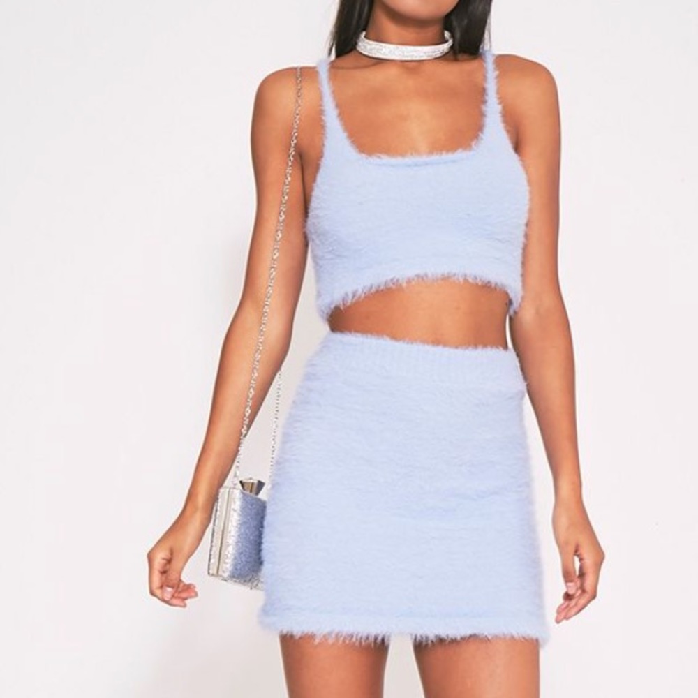 Blue Fluffy Knitted Skirt